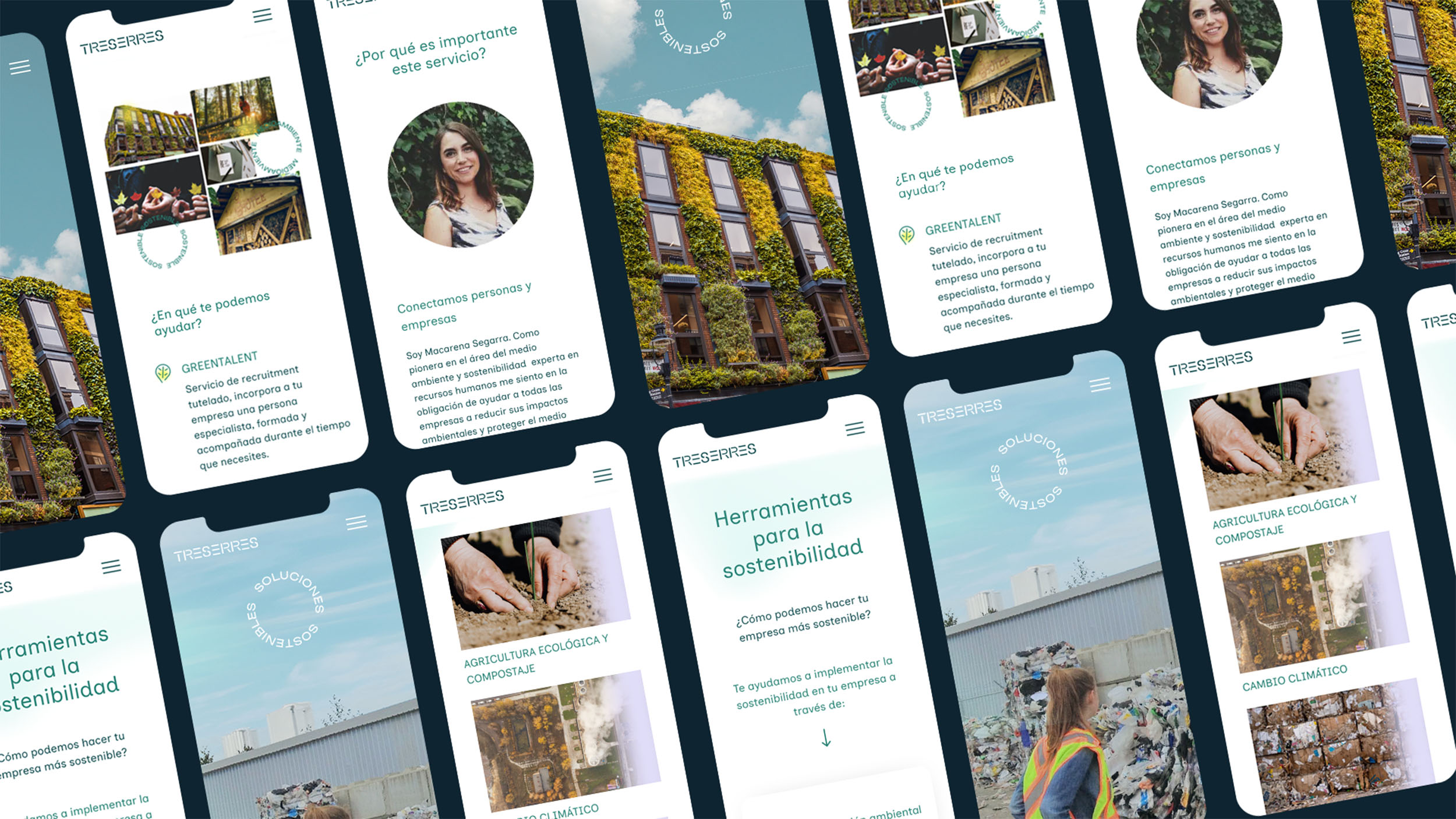 Varias pantallas en formato vertical muestran como se ve la web en dispositivos móviles